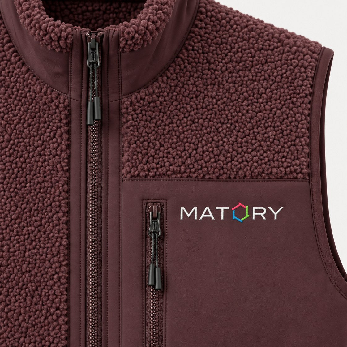 MATORY Sherpa Weste Rot Braun – Detail